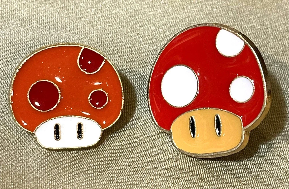 NWOT Red Mushroom Brooch Lapel Pin Enamel Garden Forest Food Fungi Set of 2 Pins